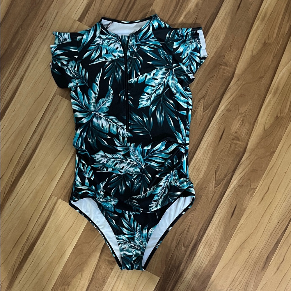 Tropical Leaf Print One Piece Swimsuit